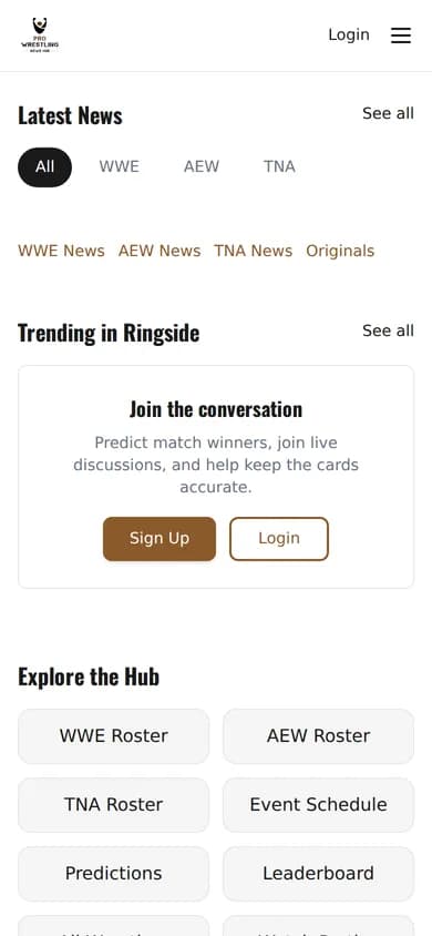 Pro Wrestling News Hub homepage on a mobile phone