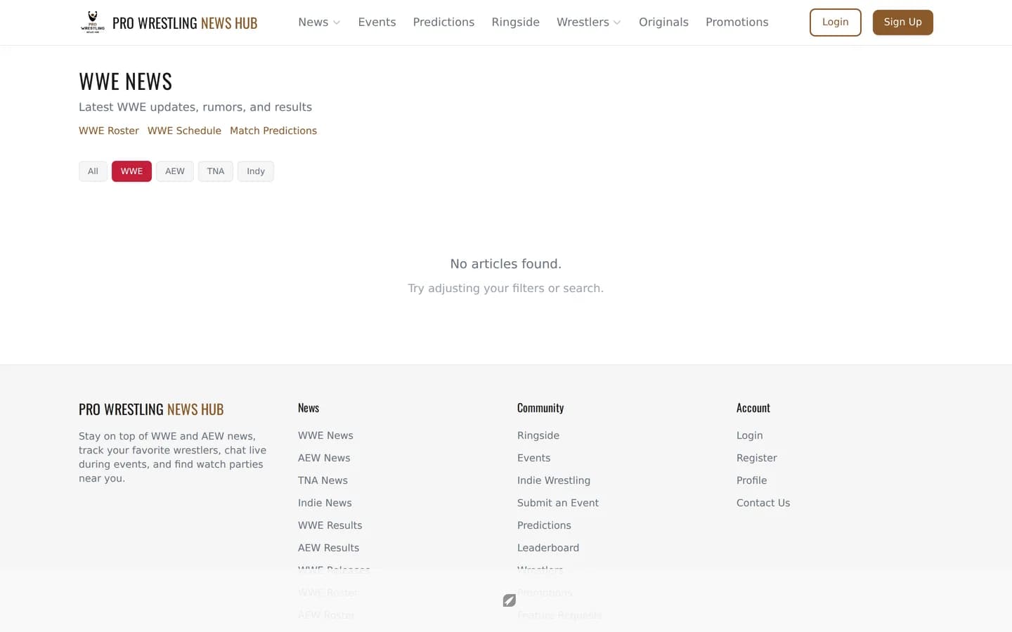 Pro Wrestling News Hub WWE news section