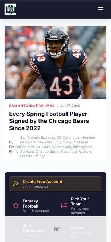 UFL News Hub homepage on a mobile phone