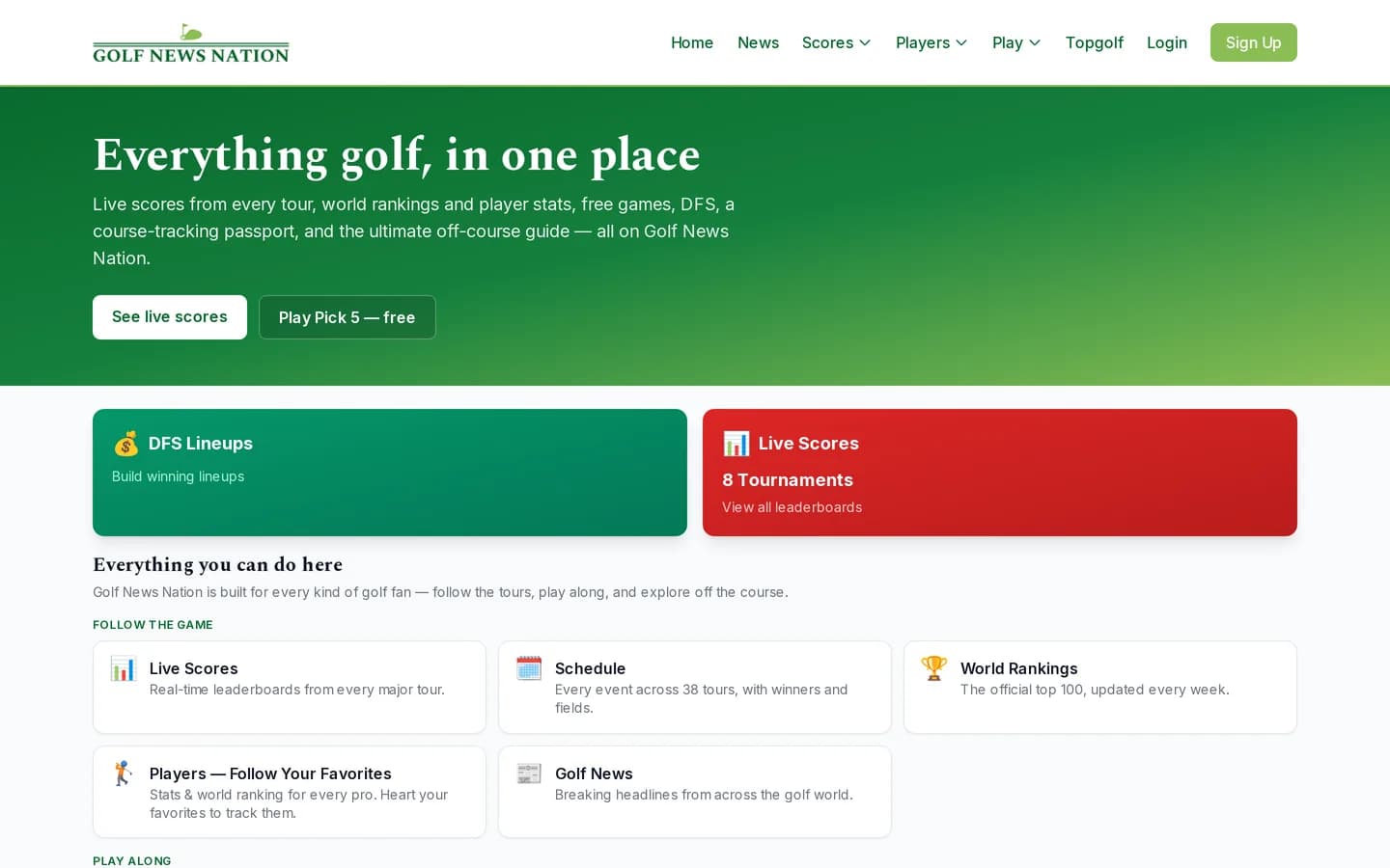 Golf News Nation homepage — everything golf in one place