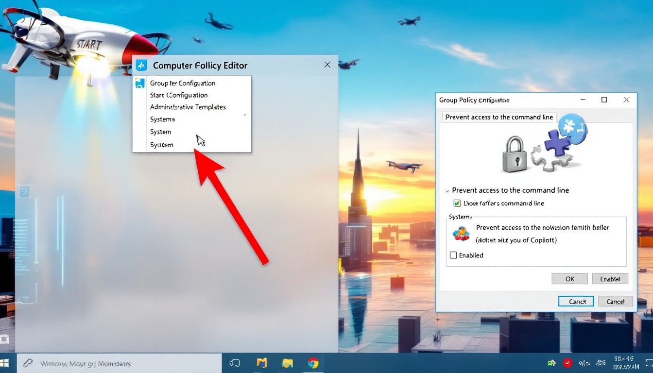 Navigating through the Group Policy Editor to disable Copilot.